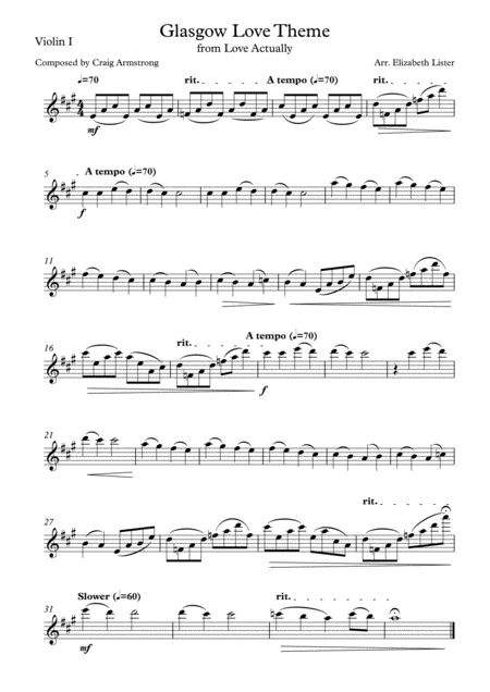 Free Sheet Music Glasgow Love Theme From Love Actually String Quartet
