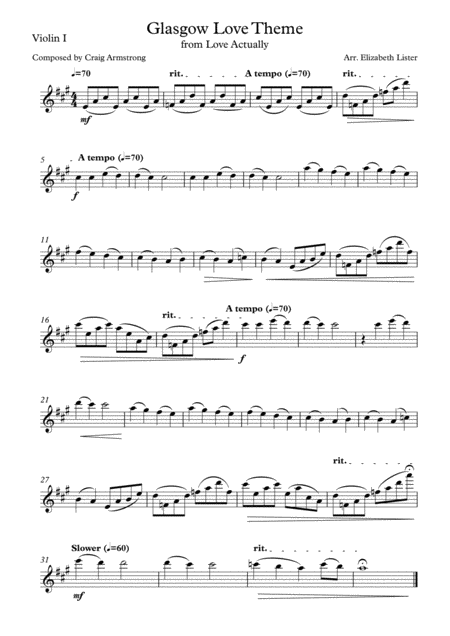 Glasgow Love Theme From Love Actually String Quartet Sheet Music