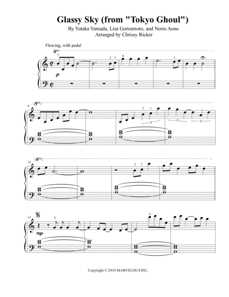 Glassy Sky From Tokyo Ghoul Intermediate Piano Sheet Music