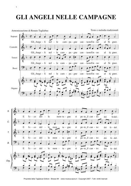 Gli Angeli Nelle Campagne For Satb Choir Trumpet And Organ Sheet Music