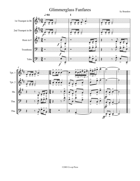 Glimmerglass Fanfares For Brass Quintet Sheet Music