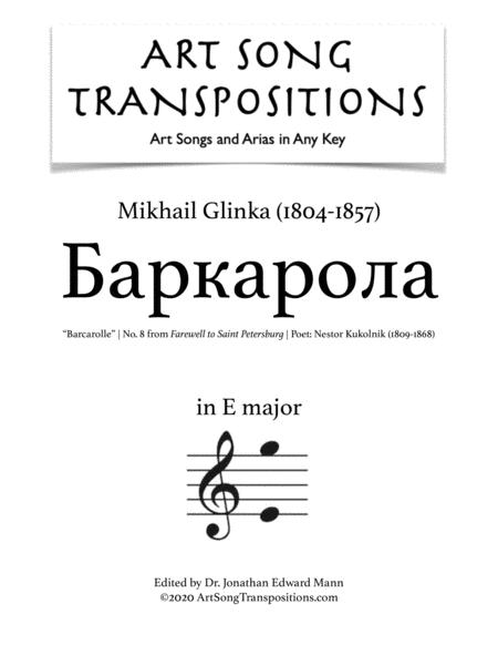 Glinka Barcarolle Transposed To E Major Sheet Music