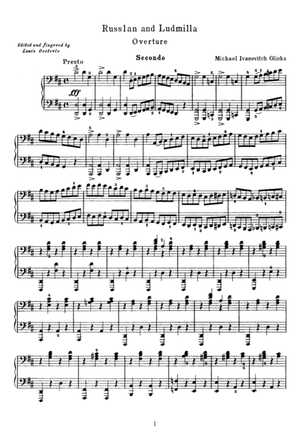Free Sheet Music Glinka Russlan And Ludmilla Overture For Piano Duet 1 Piano 4 Hands Pg811
