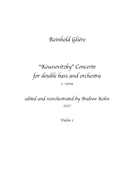 Glire Koussevitzky Bass Concerto Extra Violin 1 Part Sheet Music