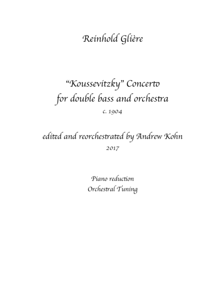 Glire Koussevitzky Bass Concerto Piano Reduction Orchestral Tuning Sheet Music