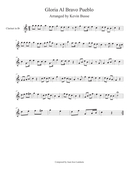 Gloria Al Bravo Pueblo Clarinet Sheet Music