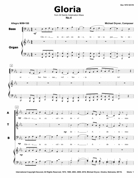 Gloria In Excelsis Deo From All Saints Celebration Mass Sheet Music