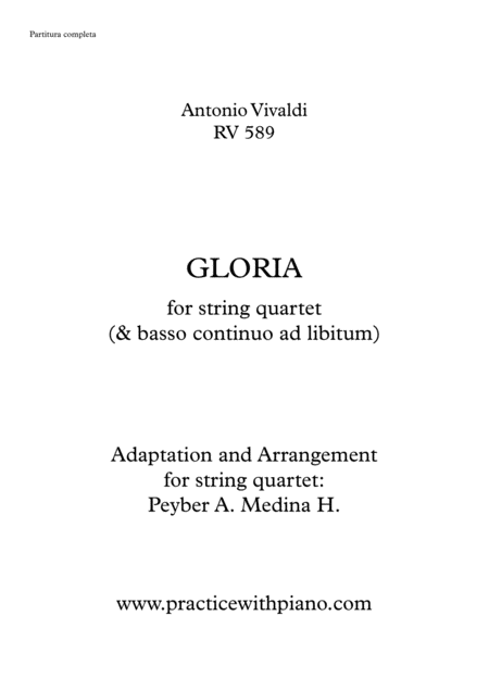 Gloria Vivaldi Rv 589 Arranged For String Quartet Sheet Music