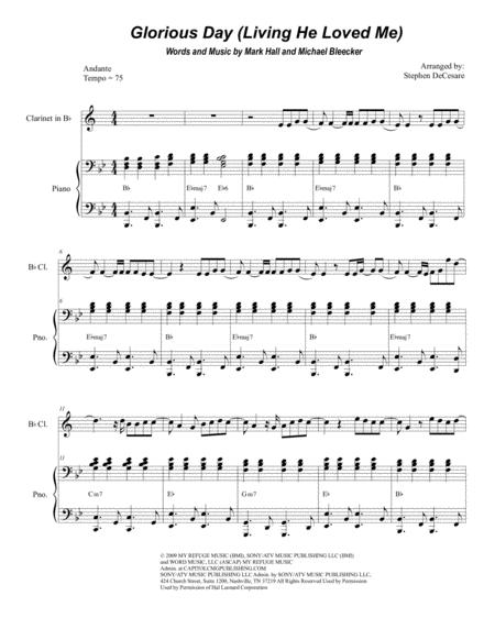 Free Sheet Music Glorious Day Living He Loved Me For Bb Clarinet Solo And Piano
