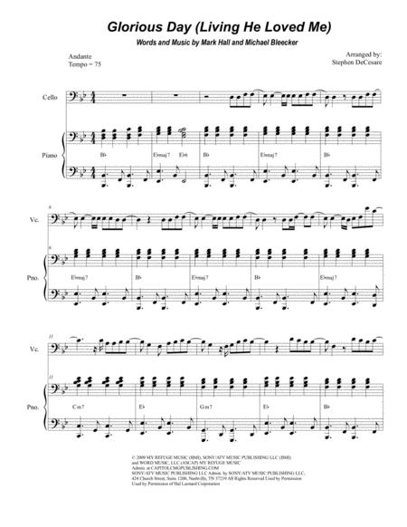 Free Sheet Music Glorious Day Living He Loved Me For Cello Solo And Piano