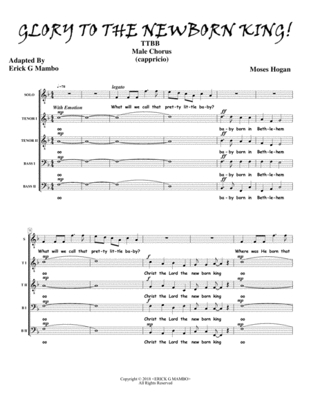 Glory Glory Glory To The Newborn King Sheet Music