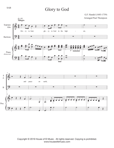 Free Sheet Music Glory To God The Messiah For Young Voices Sab