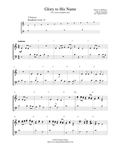 Glory To His Name Down At The Cross Where My Savior Died For 2 Octave Handbell Choir Sheet Music