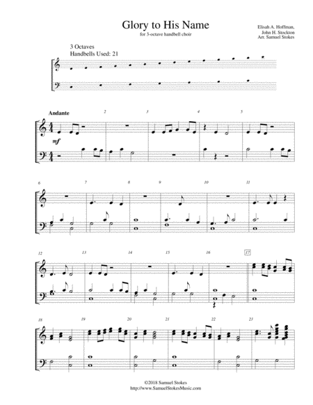 Glory To His Name Down At The Cross Where My Savior Died For 3 Octave Handbell Choir Sheet Music