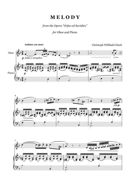 Gluck Melody From The Opera Orfeo Ed Euridice Oboe And Piano Sheet Music