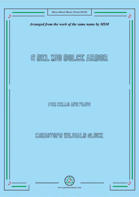 Free Sheet Music Gluck O Del Mio Dolce Ardor For Cello And Piano