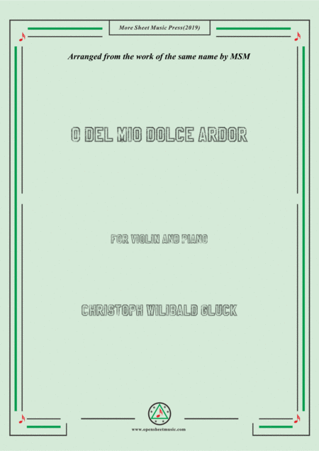 Gluck O Del Mio Dolce Ardor For Violin And Piano Sheet Music