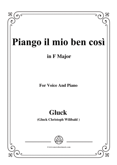 Gluck Piango Il Mio Ben Cos From Orfeo Ed Euridice In F Major For Voice And Piano Sheet Music