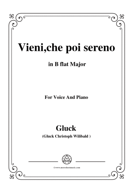 Gluck Vieni Che Poi Sereno From La Semiramide Riconosciuta In B Flat Major For Voice And Piano Sheet Music