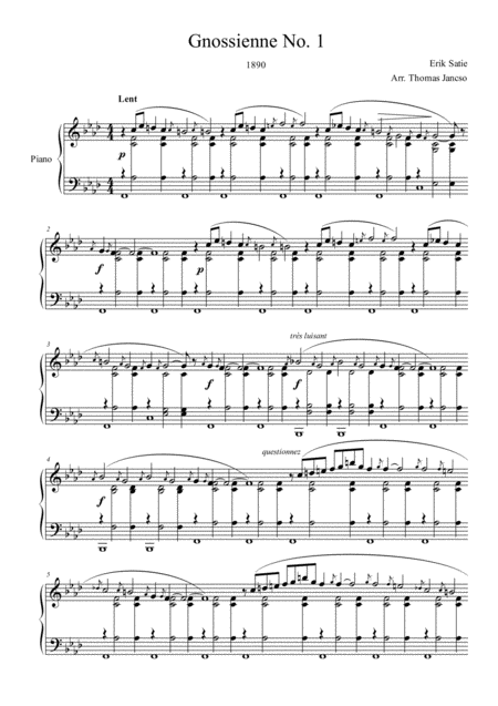 Free Sheet Music Gnossienne 1