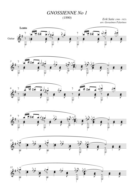 Free Sheet Music Gnossienne No1 For Guitar Solo