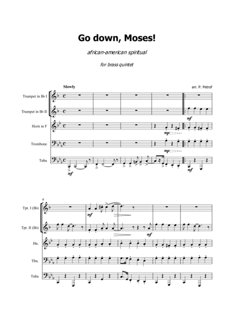 Go Down Moses African American Spiritual For Brass Quintet Score And Parts Sheet Music