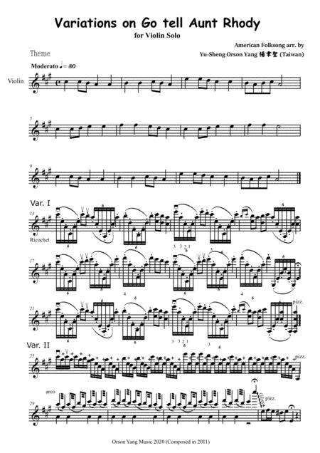 Go Tell Aunt Rhody Variations For Violin Solo Sheet Music