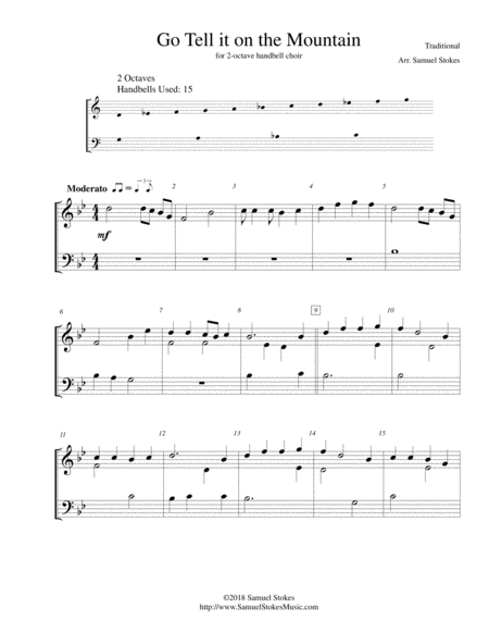 Go Tell It On The Mountain 2 Octave Handbell Choir Sheet Music