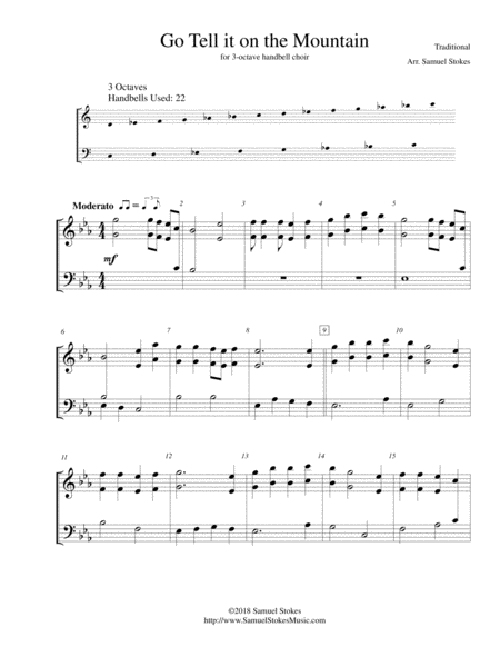 Go Tell It On The Mountain 3 Octave Handbell Choir Sheet Music