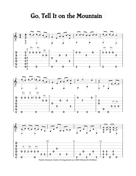 Go Tell It On The Mountain For Fingerstyle Guitar Tuned Cgdgad Sheet Music