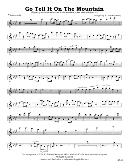 Go Tell It On The Mountain Treble Clef C Instruments Sheet Music