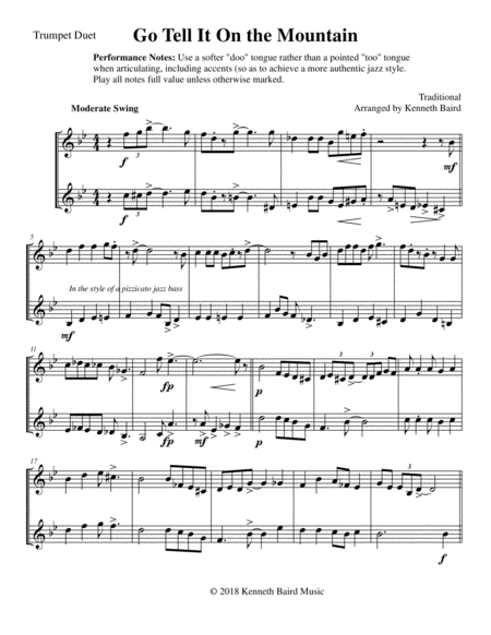 Free Sheet Music Go Tell It On The Mountain Trumpet Duet