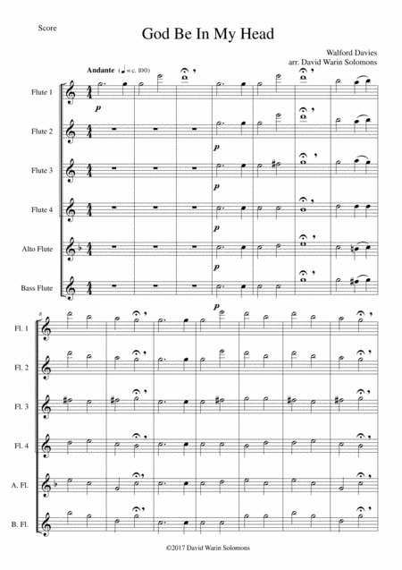 God Be In My Head For Flute Sextet 4 Flutes Alto Flute Bass Flute Sheet Music