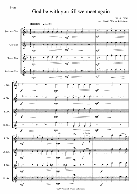 God Be With You Till We Meet Again For Saxophone Quartet Sheet Music