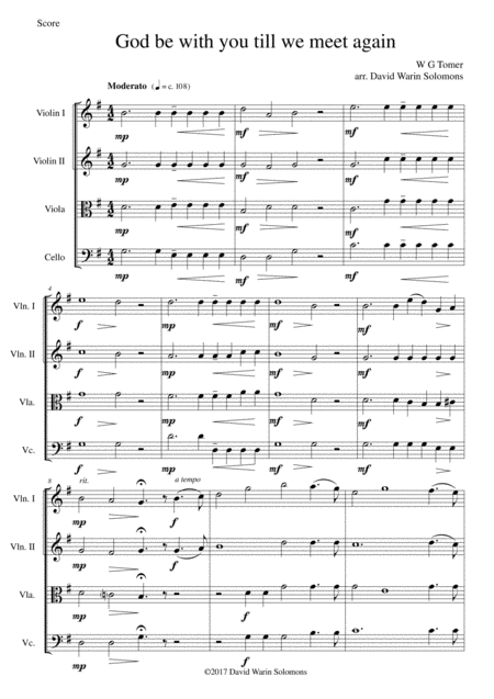 Free Sheet Music God Be With You Till We Meet Again For String Quartet