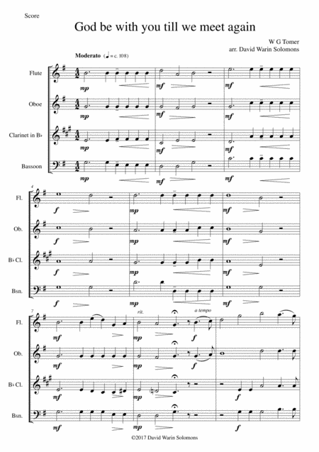 Free Sheet Music God Be With You Till We Meet Again For Wind Quartet
