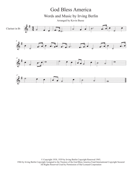 Free Sheet Music God Bless America Clarinet