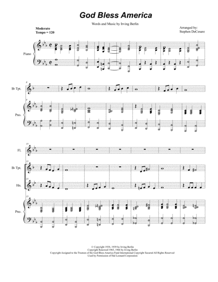 Free Sheet Music God Bless America Duet For Bb Trumpet And French Horn