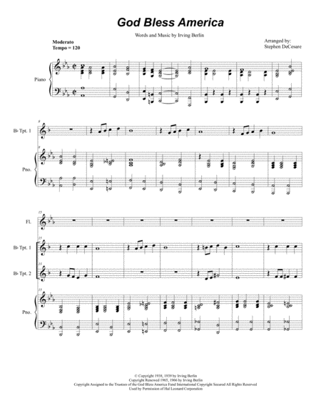 Free Sheet Music God Bless America Duet For Bb Trumpet