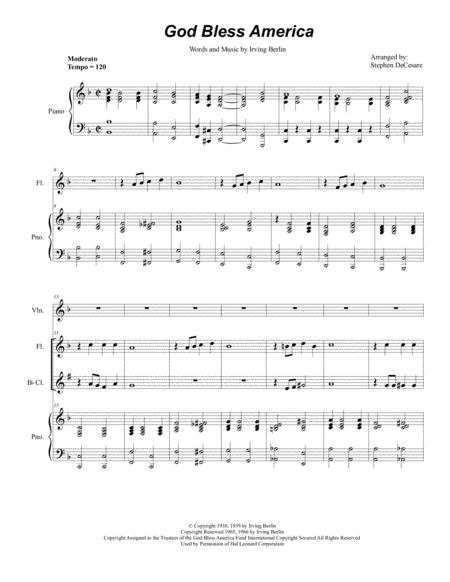 God Bless America Duet For Flute And Bb Clarinet Sheet Music