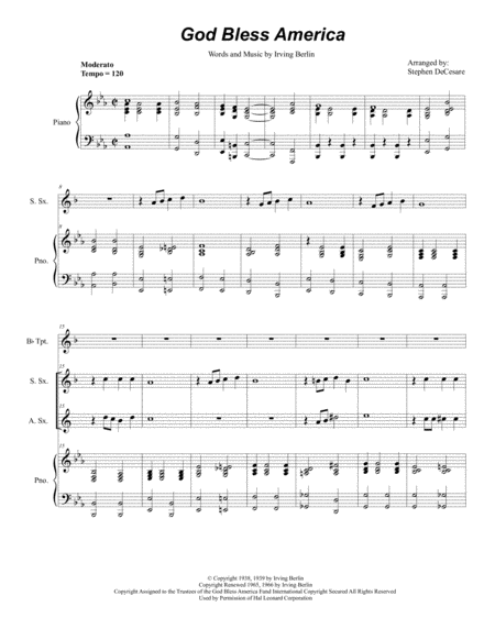 Free Sheet Music God Bless America Duet For Soprano And Alto Saxophone