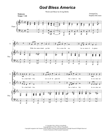 God Bless America Duet For Soprano And Alto Solo Sheet Music