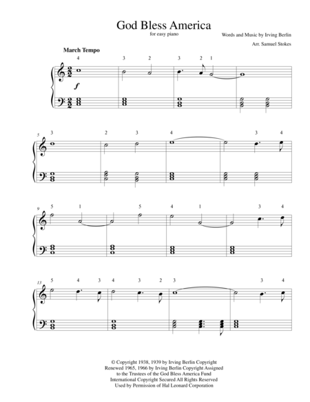 God Bless America For Easy Piano Sheet Music