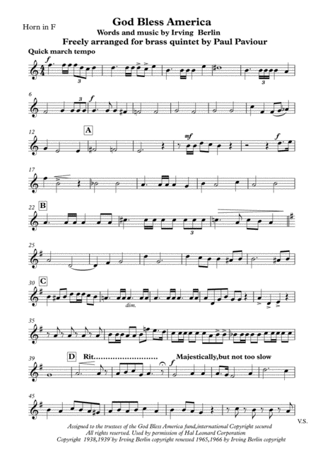 Free Sheet Music God Bless America Horn In F