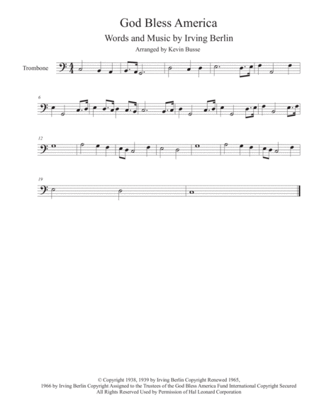 God Bless America Trombone Sheet Music