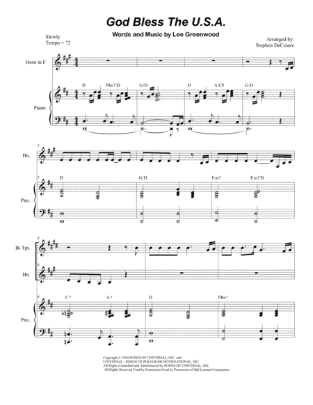 Free Sheet Music God Bless The Us A Duet For Bb Trumpet And French Horn