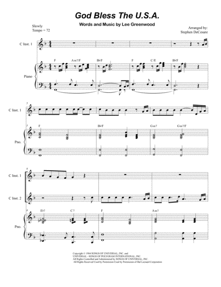 Free Sheet Music God Bless The Us A Duet For C Instruments