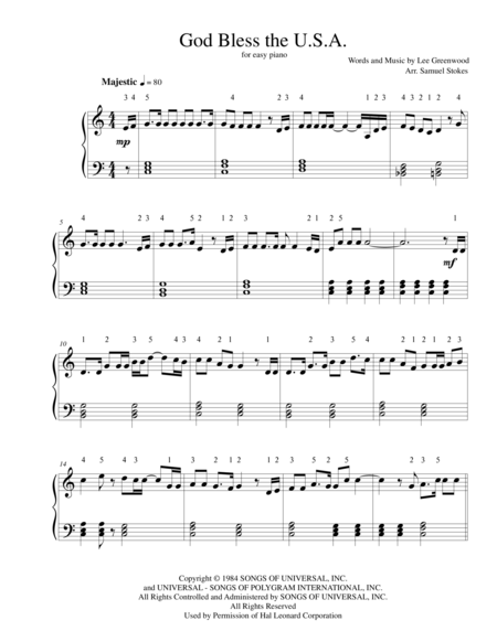 God Bless The Us A For Easy Piano Sheet Music