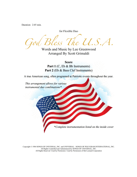 Free Sheet Music God Bless The Us A For Flexible Duo C Eb Bb Bass Clef Instruments