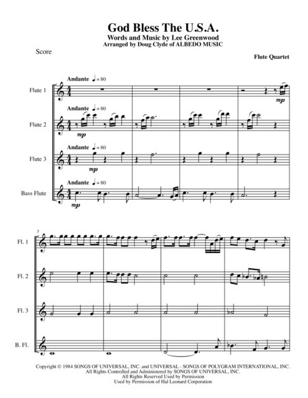 God Bless The Us A For Flute Quartet Sheet Music